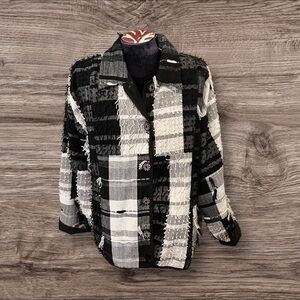 New Direction Women’s Patchwork Black White Fringed Eyelash Jacket Cardigan  XL